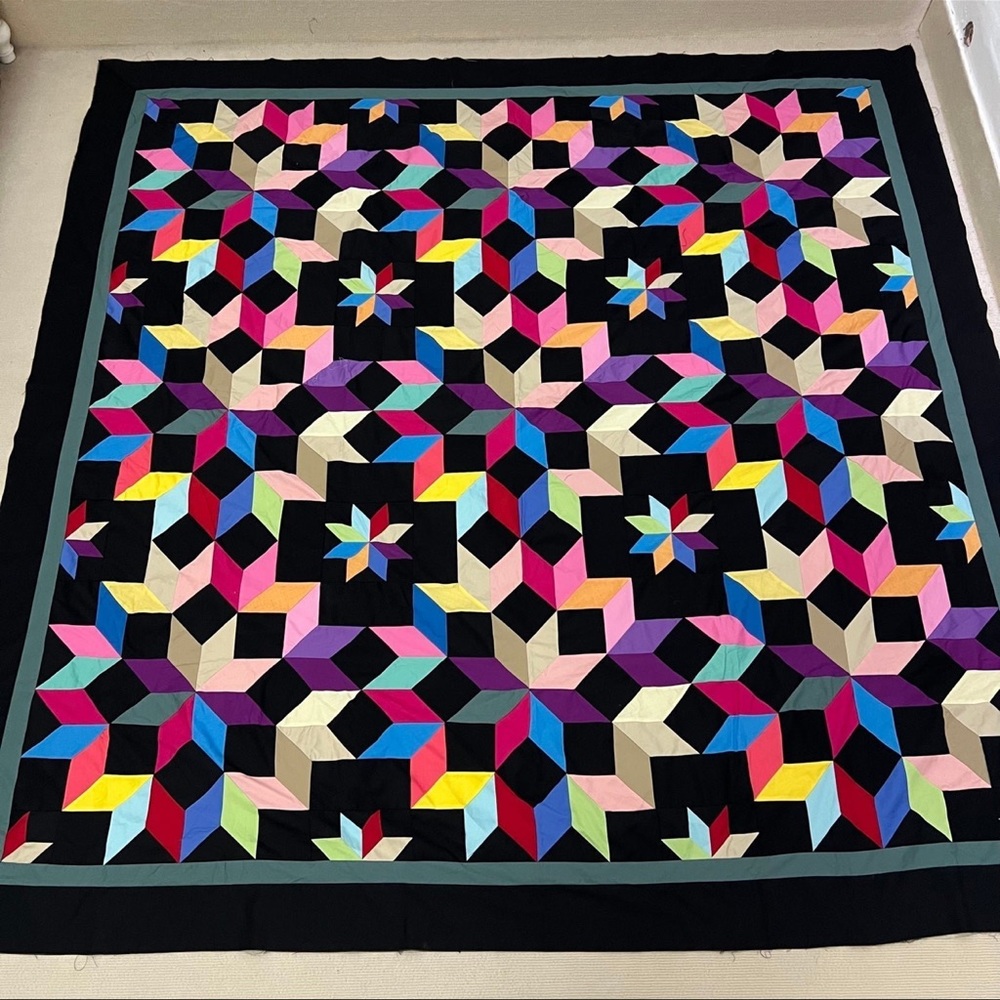 Black Cosmic Jewels Cotton Fabric queen size Patchwork quilt top/topper
